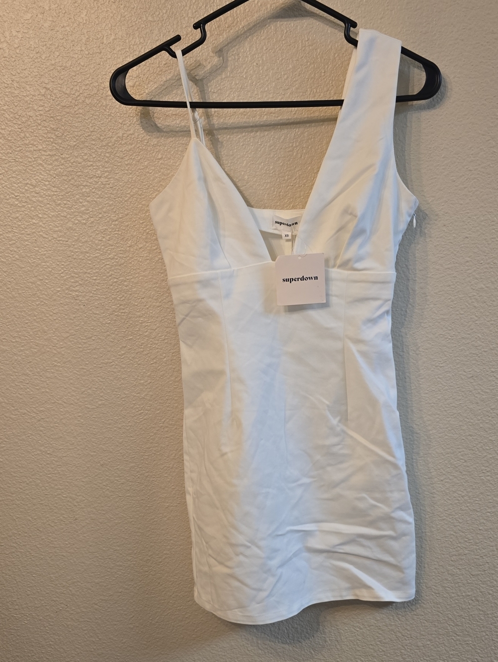 superdown White Asymmetric Strap Mini Dress